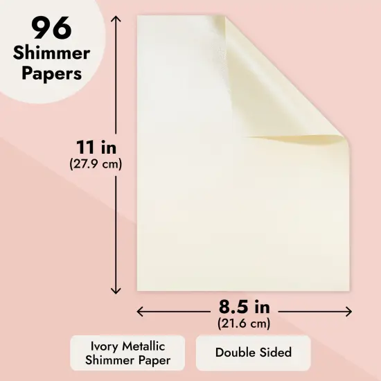 Ivory Metallic Paper - 96-Pack Shimmer Papers, Double Sided, Laser Printer Compatible, Perfect for Weddings, Baby Showers, Birthdays, Craft Use, 8.5 x 11 Inches White {4}