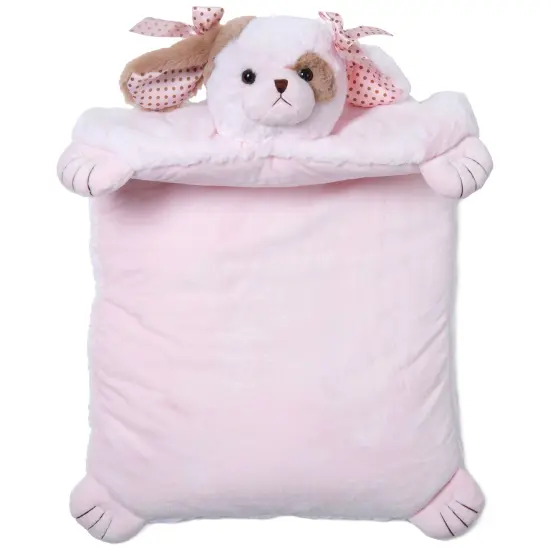 Bearington Baby Wiggles Tummy Time Mat, 30 x 23 Inch Pink Puppy Dog Plush Stuffed Animal Baby Mat Blanket {1}
