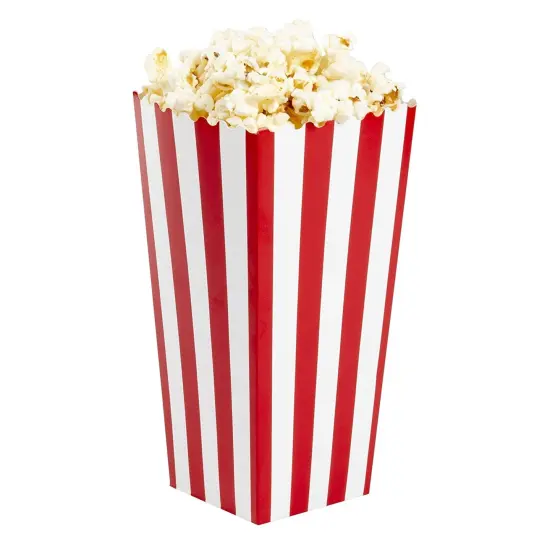 100-Pack of Large Paper Popcorn Favor Boxes, Red & White Candy Holder Containers for Movie Night Favors, Carnival Circus Party Supplies Decorations, (3.7x7.8 In) {7}