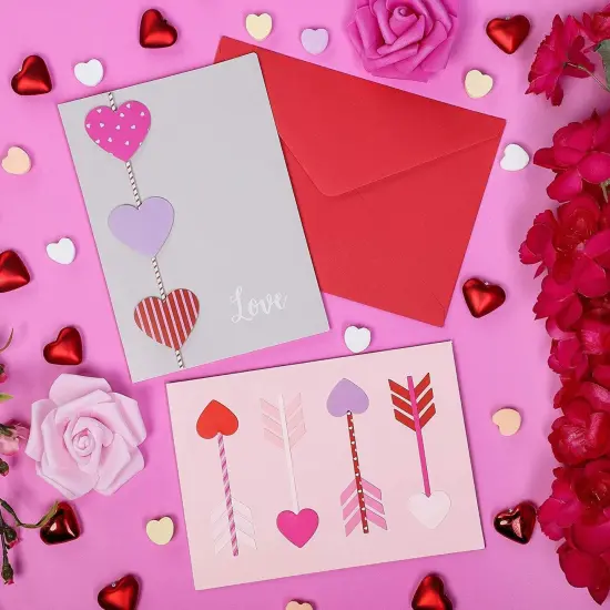 Valentine's Cards with Envelopes, 6 Colorful Heart Designs (5 x 7 In, 12 Pack) Multicolor {3}