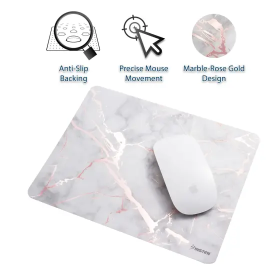 Insten Marble Mouse Pad for Computer Desk High Quality Ultra Thin Reflective Non Slip - White/Rose Gold {2}