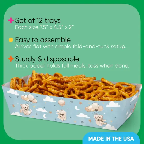 Big Dot of Happiness Teddy Bear Party Paper Food Trays, Disposable Double-Sided Food Holders for Nachos, Hot Dogs, French Fries - 12 Ct {4}