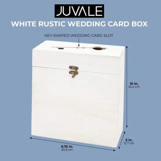 Rustic Wooden Wedding Card Box with Lock and Key Shaped Slot for Reception (White, 9.75 x 5 x 10 In) {5}