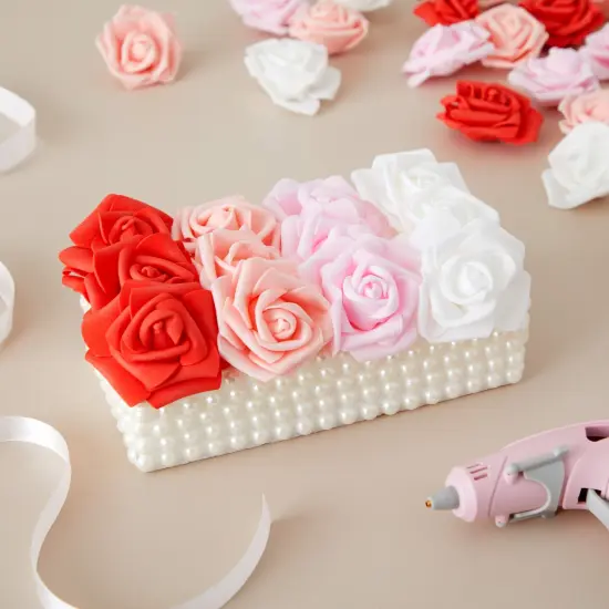 100 Pack Pink and White Artificial Rose Heads, 3-Inch Stemless Flowers for Valentine's Day, Weddings, Bouquets, DIY Crafts (4 Colors) Red {2}