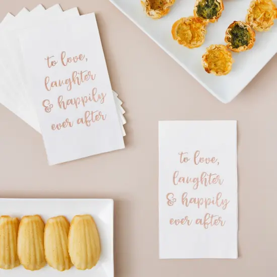 100 Pack Wedding Napkins with Gold Foil Lettering, To Love, Laughter and Happily Ever After (White, 4 x 8 In) Multicolor {2}