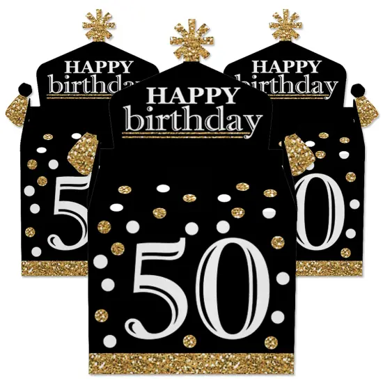 Big Dot of Happiness Adult 50th Birthday - Gold - Treat Box Party Favors - Birthday Party Goodie Gable Boxes - Set of 12 {3}
