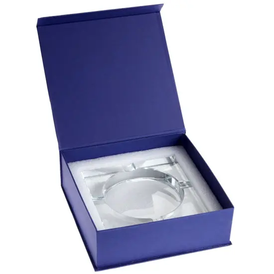 Glass Crystal Ashtray with Cut and 4 Slots for Cigars, Luxury Square Cigarette Holder for Men, Home, Office, Desk, Tabletop Decoration, Gift Box (7x7x1.5 Inches) Clear {3}