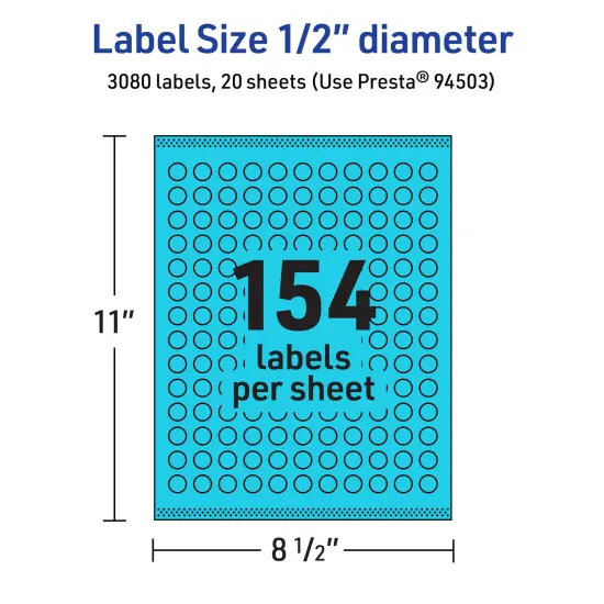 Avery Bright Blue Paper Labels, 0.5" Diameter Round {5}
