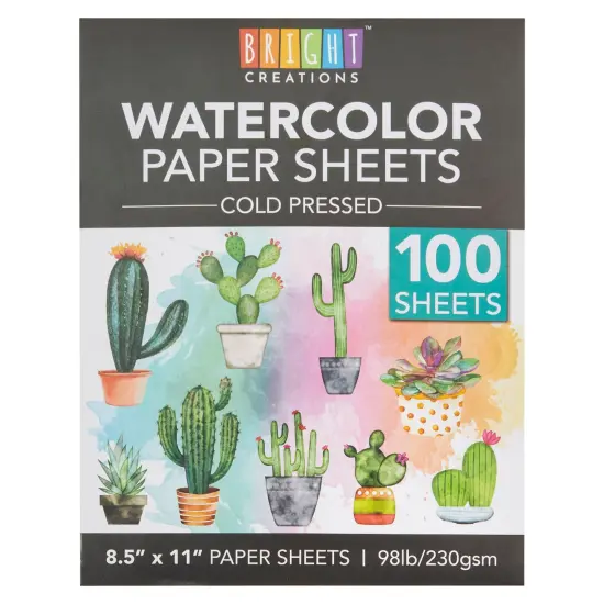 100 Sheets Cold Press Watercolor Paper for Artists and Beginners (8.5 x 11 in) White {6}