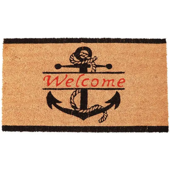 Juvale Nautical Anchor Welcome Mat for Front Door or Coastal Door Mat Outside Entrance, Durable, Easy to Maintain and Decorative Natural Coir Doormat Beach and Boat Decor (30 x 17 in) Brown {1}