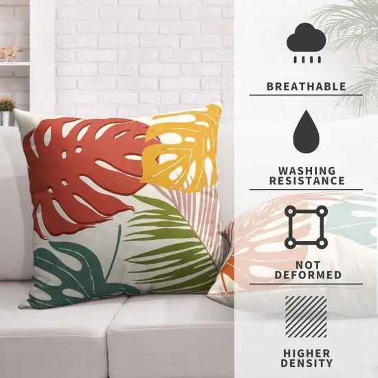 Set of 2 Summer Tropical Leaves Throw Pillow Covers Palm Banana Leaf Pillow Covers 18x18 Abstract Sun and Monstera Leaf Cushion Case for Sofa Patio Indoor Outdoor Decor {2}