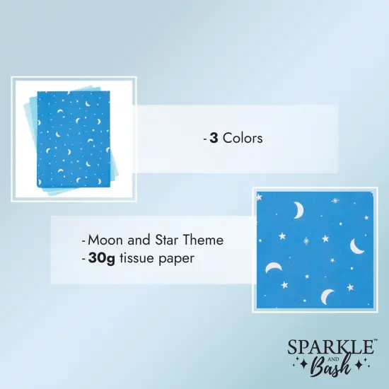 Moon and Stars Gift Wrap Tissue Paper for Bags, 3 Blue Colors (20x26 In, 60 Sheets) {4}