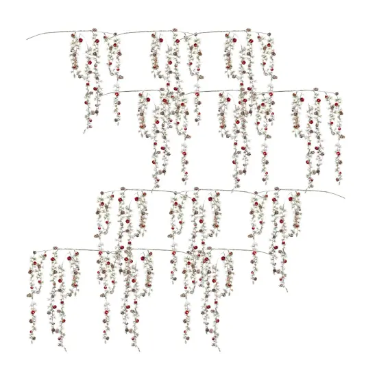 Melrose Set of 12 Frosted Pine with Pinecone and Bell Christmas Artificial Sprays 40" Red {4}