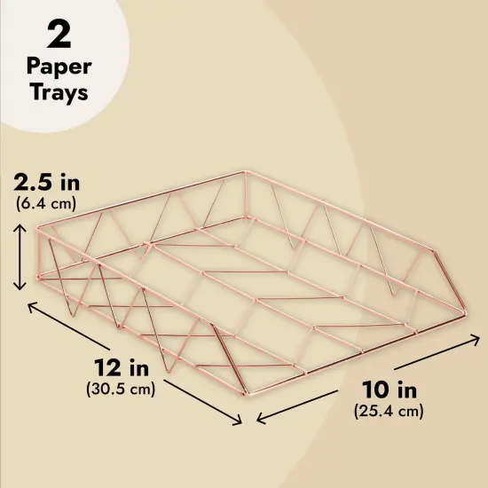 2 Pack Metal Rose Gold Desk Organizer, Paper, Letter, File and Document Holder (10 x 12 In) {4}