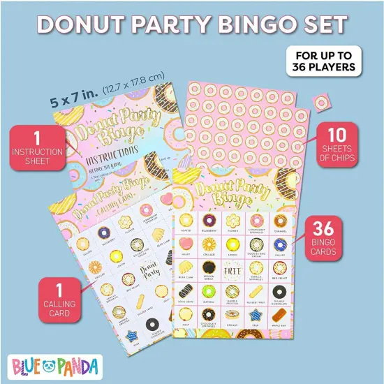 36 Pack Donut Bingo Cards for Girl Birthday Party, Donut Grow Up Game for Family (5 x 7 Inches) Pink {2}