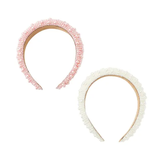 2 Pack Crystal Headbands for Women, Padded Pearl Headband (Light Pink, White) Multicolor {6}
