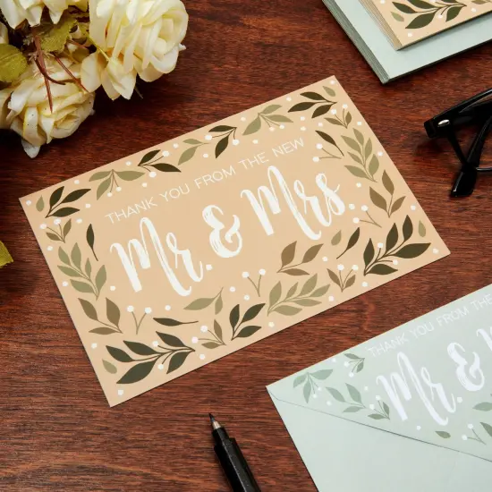 48 Pack From the New Mr and Mrs Wedding Thank You Cards with Teal Envelopes Included (4x6 in) Brown {3}