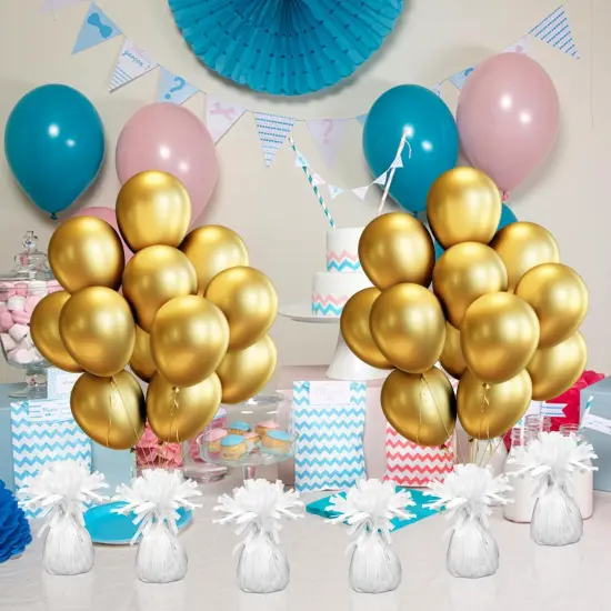 12PCS Balloon Weight Metallic Heavy Solid Balloon Pendant Pack Holder For Table Centerpieces Birthday Wedding Chrismas Party Decoration (White) {5}