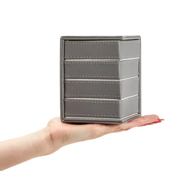 4 Layer Rotating Jewelry Organizer for Men, Women, Small Faux Leather Box for Necklaces, Rings, Earring, Bracelets (Gray, 4 x 5 In) Grey {3}