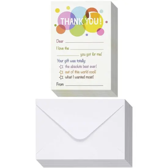 50-Pack Thank You Cards Bulk Set - Blank on the Inside, Polka Dot Designs - Includes Envelopes, 4 x 6 Inches White {1}