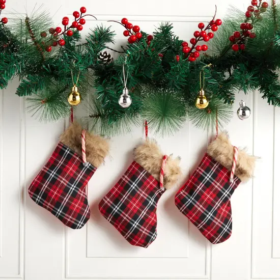 Mini Christmas Stockings,Red Buffalo Plaid Holiday Decor (6x8 In, 12 Pack) {2}