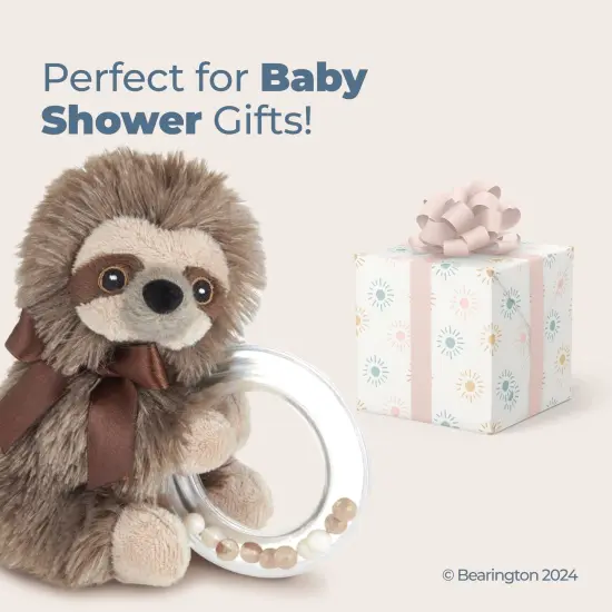 Bearington Baby Lil' Speedy Plush Stuffed Animal Sloth Shaker Rattle Ring Rattle, 5.5 inches Brown {5}