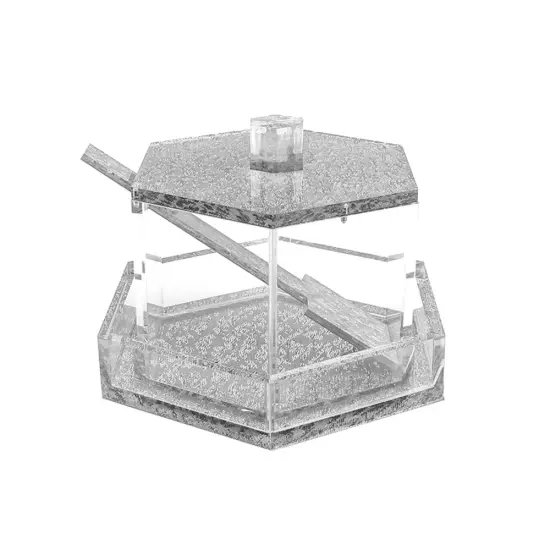 Lucite Hexagon Honey Dish With Base and Spoon White Marble {6}