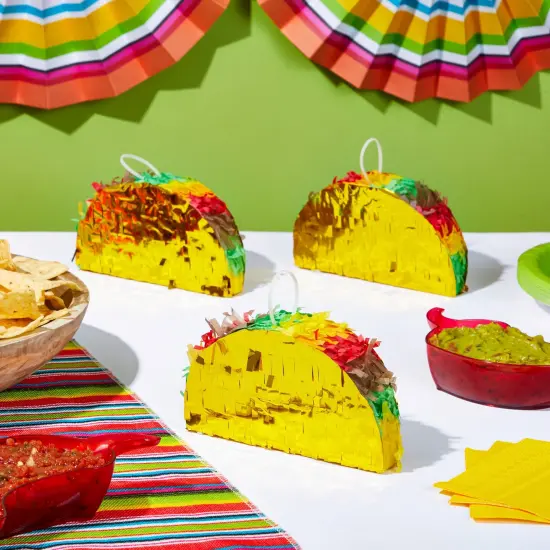 3 Pack Mini Mexico Taco Pinatas for Cinco de Mayo Party, Fiestas Mexican Celebrate Party Decoration, 6 x 2 x 3.5 inches {2}