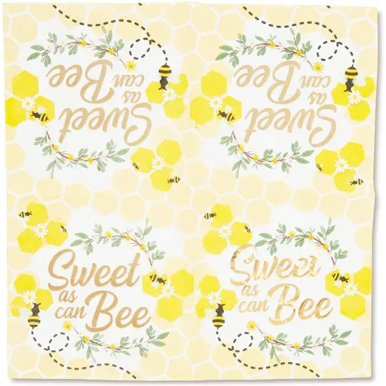 Baby Shower Paper Napkins, Bumble Bee Theme (5 x 5 Inches, 50 Pack) Gold {5}