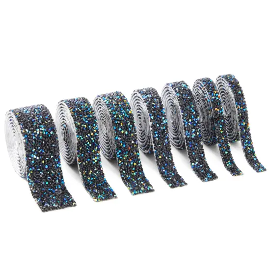 7 Rolls Crystal Rhinestone Adhesive Strips for Crafts, Decor, Gifts (4 Sizes, Black) {1}