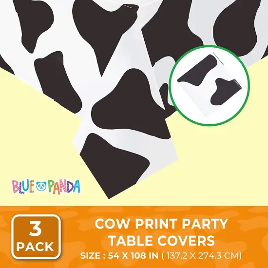 Cow Print Tablecloth for Farm Animal Party (54 x 108 in, 3 Pack) White {2}