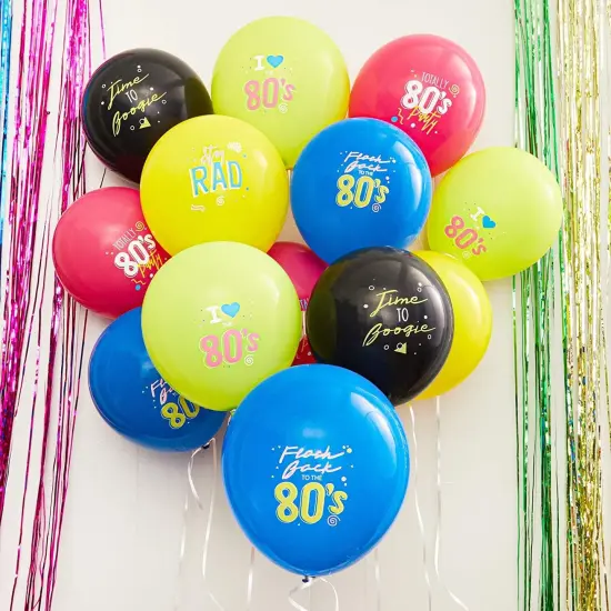 I Love The 80's Party Balloons in 5 Colors, Flash Back to The 80's, Stay Rad, Time to Boogie (12 Inches, 50-Pack) Multicolor {3}