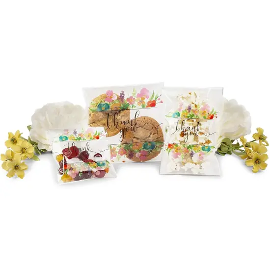 Floral Thank You Goodie Bags, Party Decor in 3 Sizes (300 Pack) White {3}