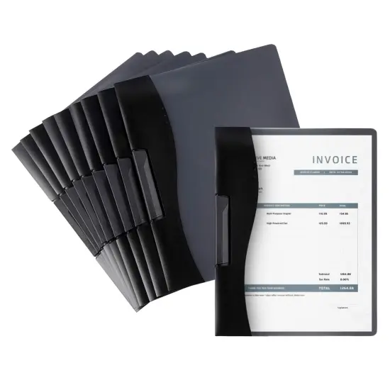 10 Pack Clear Report Covers with Sliding Bar and Swing Clip for Letter Size Documents, Presentation, Resume (Black, 9 x 11 Inches) {1}