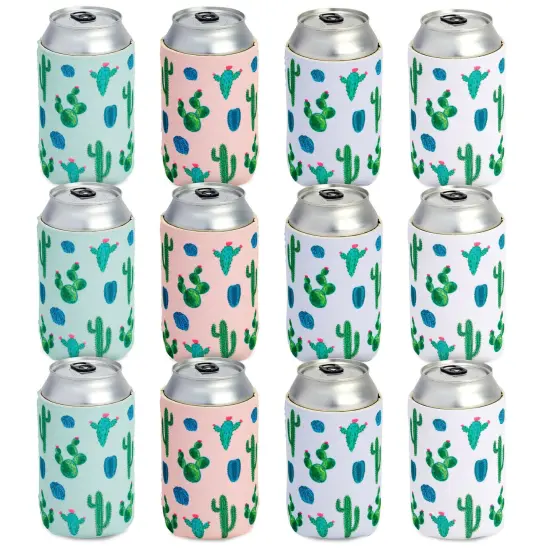 12 Pack Neoprene Soda Sleeves for Beer Cans, Soft Drinks, Beverages, Water Bottles, Cooler Sleeves for Cactus Party Supplies, Wedding Favors, Bachelorette Party Multicolor {1}