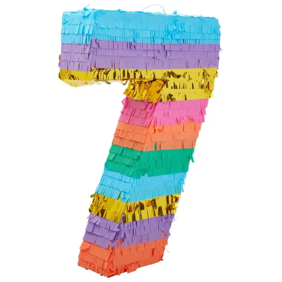 BLUE PANDA Rainbow Number 7 Pinata for Kids Ages 3-14 Birthday Party Decorations, Fiesta, Cinco de Mayo Celebration, Small (12 x 3 x 16.75 In) Multicolor {1}
