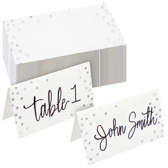 100 Pack Wedding Place Cards for Table Setting, Blank Table Name Card, Silver Foil Polka Dot Place Cards for Birthday, Banquet, Events, Reserved Seating {1}