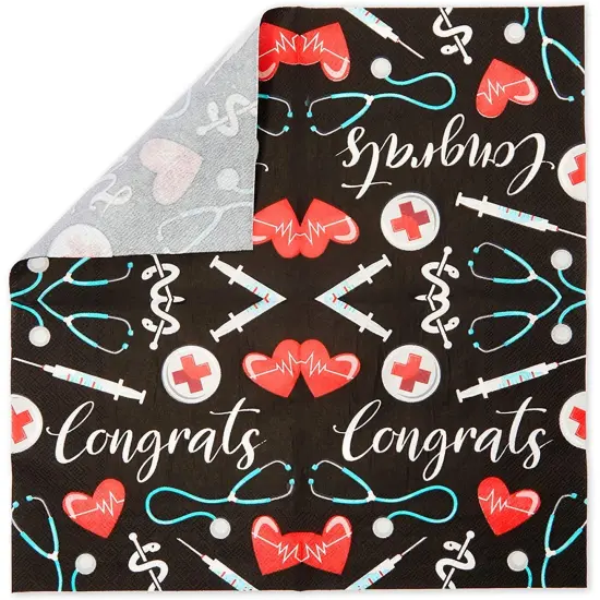 Nurse Graduation Napkins, Congrats Party Decorations (6.5 In, 100 Pack) Black {6}