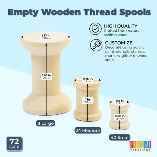 Empty Wooden Spools for Crafts in 3 Sizes (72 Pack) Brown {5}