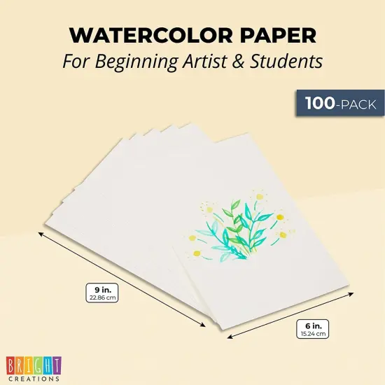 100 Sheets Cold Press Watercolor Paper for Artists and Beginners (6 x 9 in) White {2}