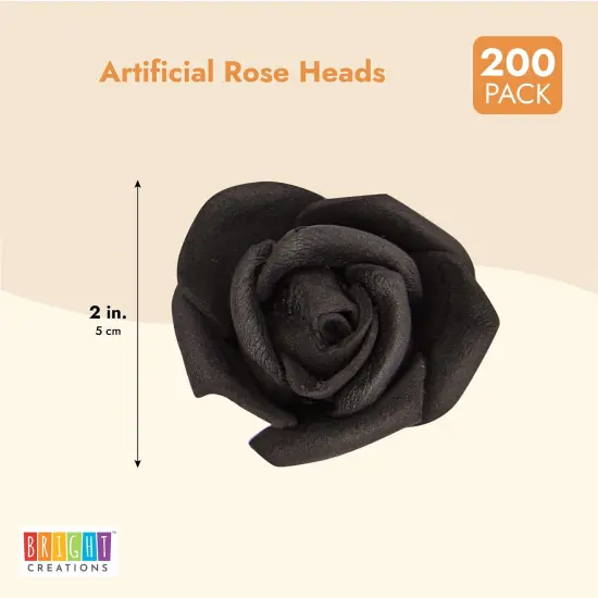 200 Pack Black Roses Artificial Flowers for Decoration, Stemless Fake Foam Rose Heads for Bridal Shower, Wedding (2 Inches) {7}
