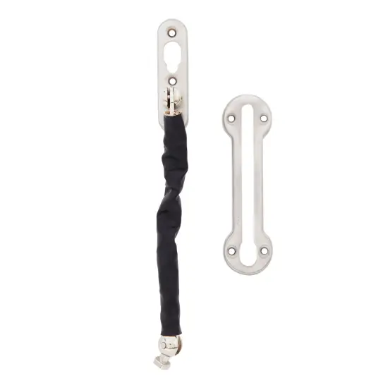 3-Pack Stainless Steel Chain Door Lock with Faux Leather Chain Sleeve, 7.2-Inch Slide-Type Safety Chain Locks for Inside Door, Single-Hung and Double-Hung Windows (Satin Nickel) Silver {6}