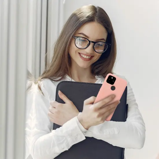 Insten Liquid Silicone Case For Google Pixel 5 (2020) Soft Microfiber Lined Full Body Protective Slim Cover, Pink {7}