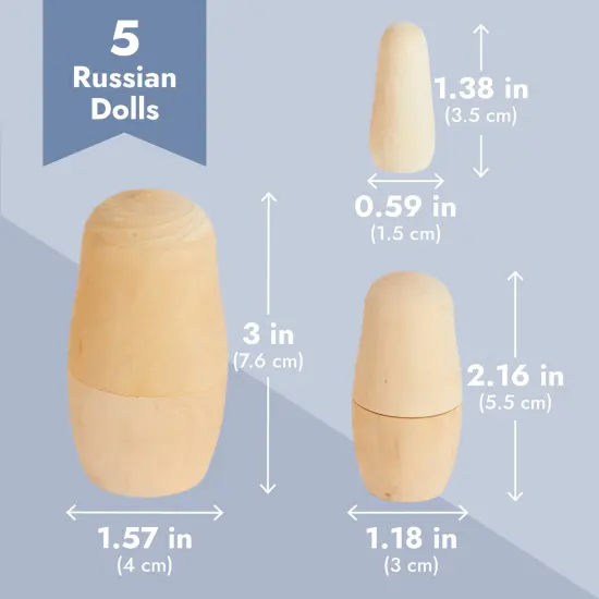 5 Piece Set of Unpainted Blank Russian Nesting Dolls for DIY Crafts, Art Projects Brown {6}