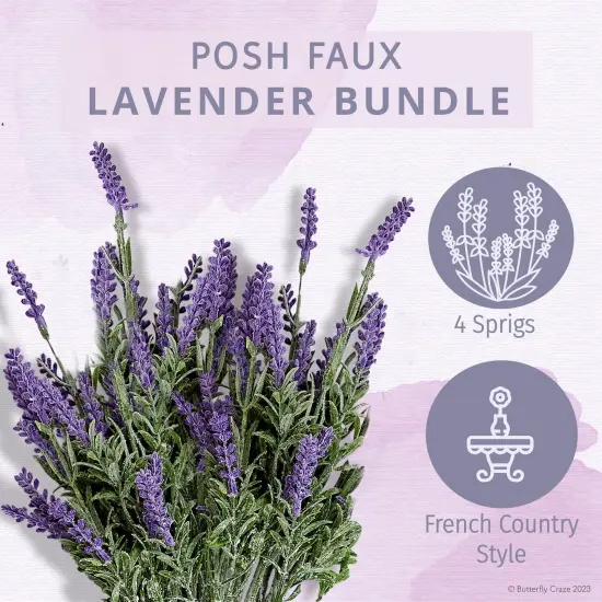 Artificial Lavender 4-Piece Bundle &ndash; Lifelike Faux Silk Plants for Crafting or Home Decor &ndash; Great for Pairing With Other Fake/Dried Flowers like Purple Roses to Create Wedding Bouquets {2}