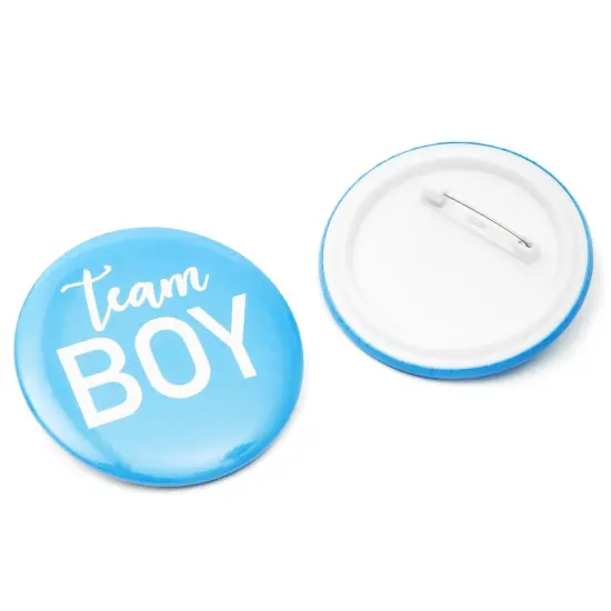 24 Pack Gender Reveal Pins for Party Supplies, Blue and Pink Team Boy Team Girl Buttons (2.25 In) {7}