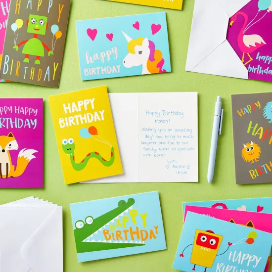 48 Pack Bulk Happy Birthday Cards with Envelopes, 4x6 inch Birthday Greeting Note Card Assortment (12 Designs) - Bday Cards Pack for Ages 3-14 Multicolor {2}