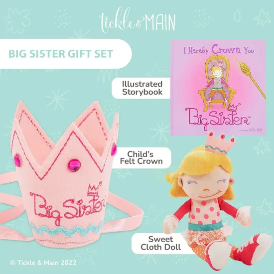 Tickle & Main 3 Pcs Big Sister Gifts for Little Girls, Includes I Hereby Crown You Big Sister Book, Soft Cloth Doll & Child Size Crown for Announcing a New Sibling, Educational & Engaging, Ages 3-14 {2}