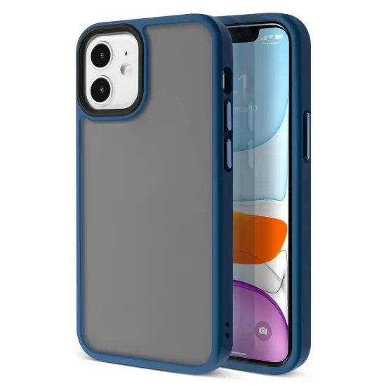 Insten Compatible with iPhone 12 Mini Case 5.4 inch, Translucent Matte Hybrid Hard Back Flexible TPU Bumper, Anti-Shatter Anti-shock Drop Protection, Wireless Charging, Navy Blue {1}