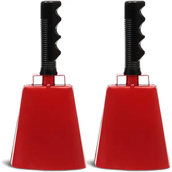 2 Pack 9.5-inch Cowbells for Sporting Events, Percussion Noise Makers with Handle for Football Games, Stadiums (Red) {1}